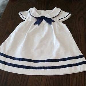 Mud Pie White Nautical Dress with Navy Accents. With Big Navy Bow. Size 9-12mth
